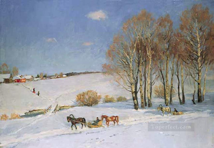 Paisaje invernal con trineo tirado por caballos 1915 Konstantin Yuon nieve Pintura al óleo